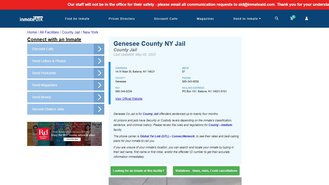 Genesee County NY Jail - Inmate Locator - Batavia, NY